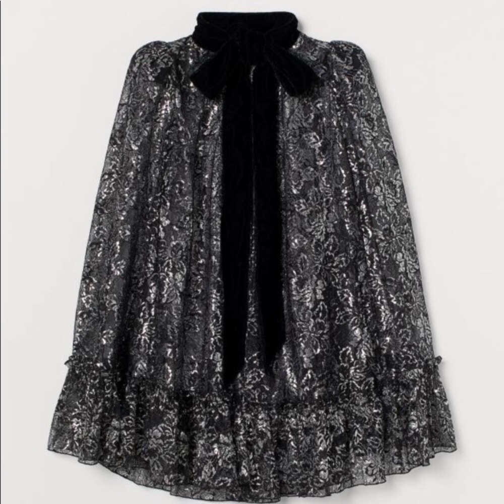 H&M Black Sheer Lace Cape with Velvet Bow